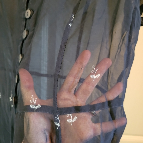 Vintage Victoria Holley Navy White Embroidered Sheer Mesh Duster Dress - Picture 4 of 7